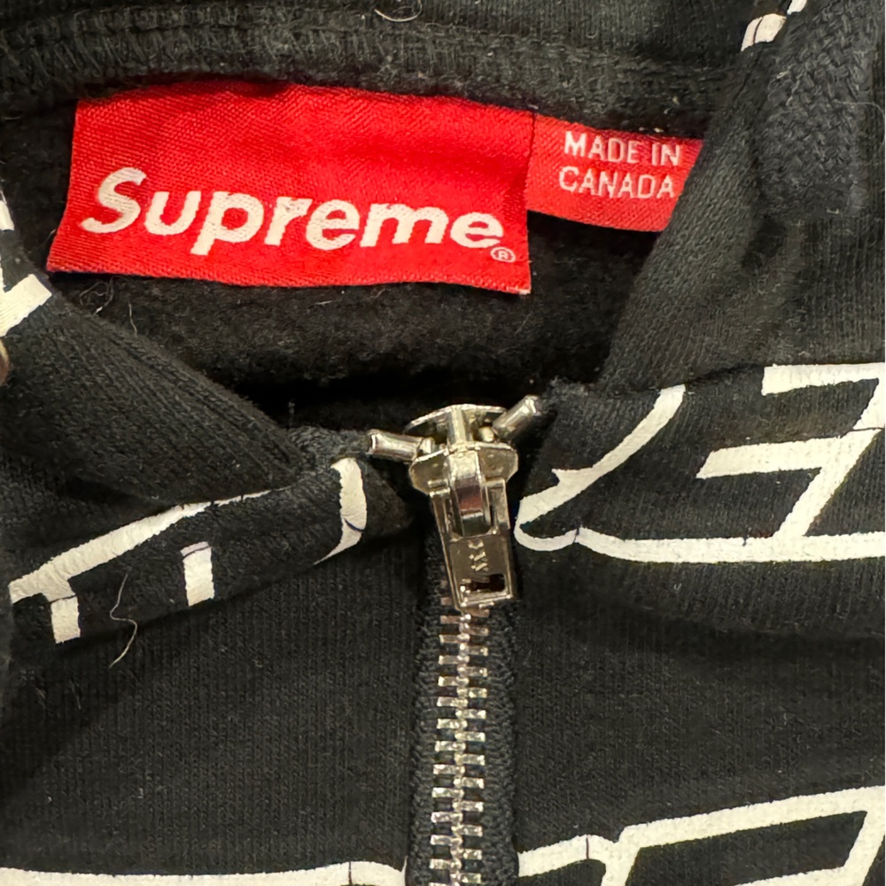 Supreme Black & White Allover Logo Zip Hoodie - Picture 3 of 6
